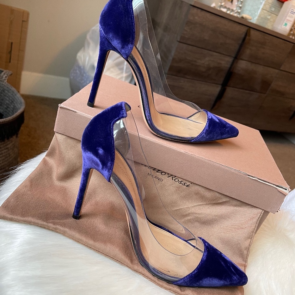 Gianvito Rossi Velluto Violet Plexi Pump Size 37.5